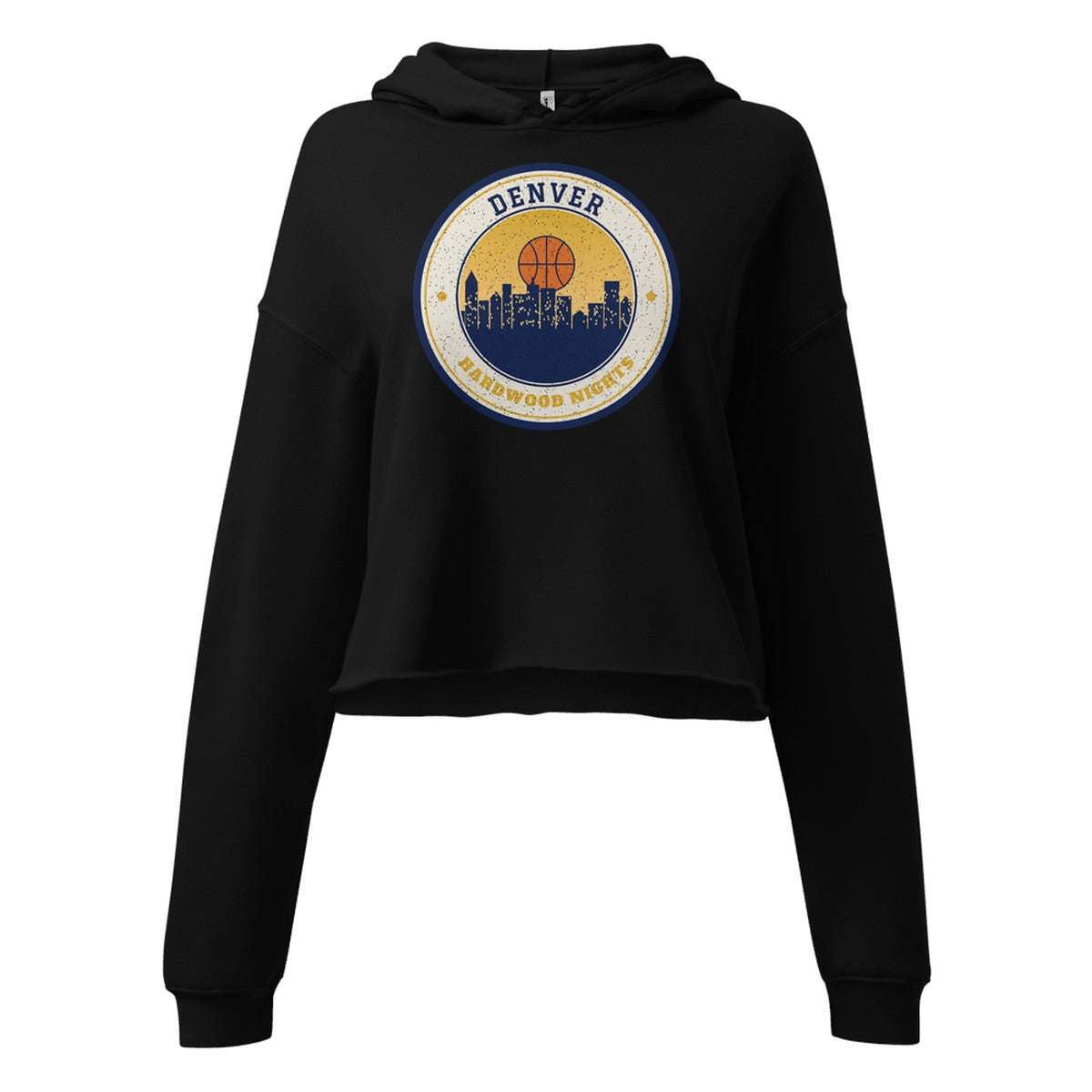 Women's Denver Hardwood Nights Cropped Hoodie in Black, front view