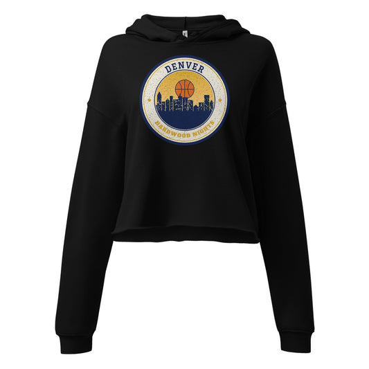 Women's Denver Hardwood Nights Cropped Hoodie in Black, front view