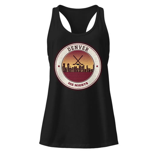 Women's Denver Ice Nights Racerback Tank in Black, front view