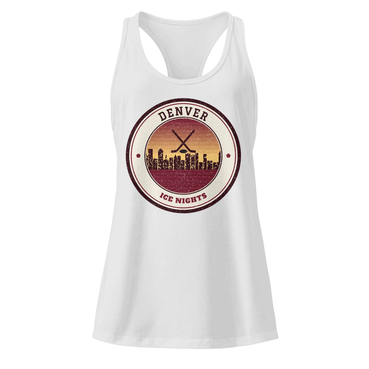 Women's Denver Ice Nights Racerback Tank in Heather Gray, front view