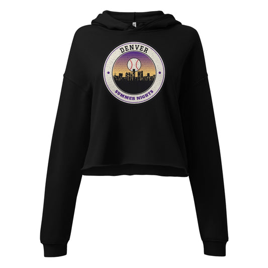 Women's Denver Summer Nights Ballpark Cropped Hoodie in Black, front view