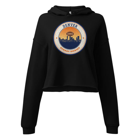 Women's Denver Sunday Kickoff Cropped Hoodie in Black, front view