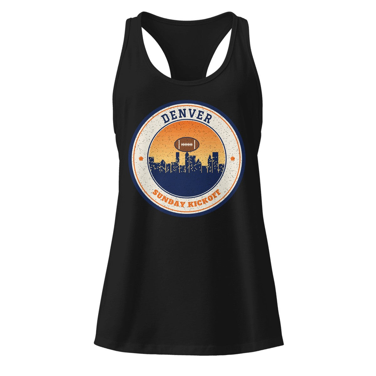 Women's Denver Sunday Kickoff Racerback Tank in Black, front view