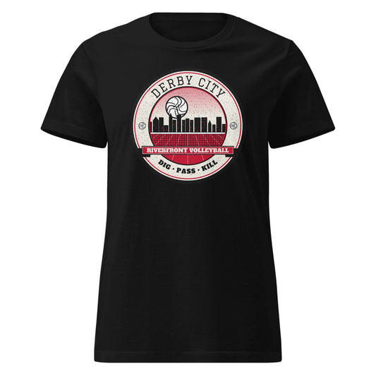 Derby City Riverfront Volleyball Women's Fitted Tee in Black, front view