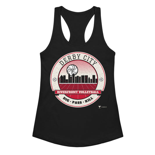 Derby City Riverfront Volleyball Women's Racerback Tank in Black, front view