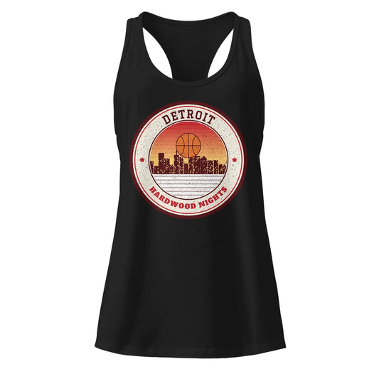 Women's Detroit Hardwood Nights Racerback Tank in Black, front view