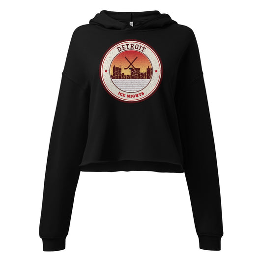 Women's Detroit Ice Nights Cropped Hoodie in Black, front view