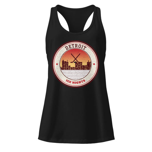 Women's Detroit Ice Nights Racerback Tank in Black, front view