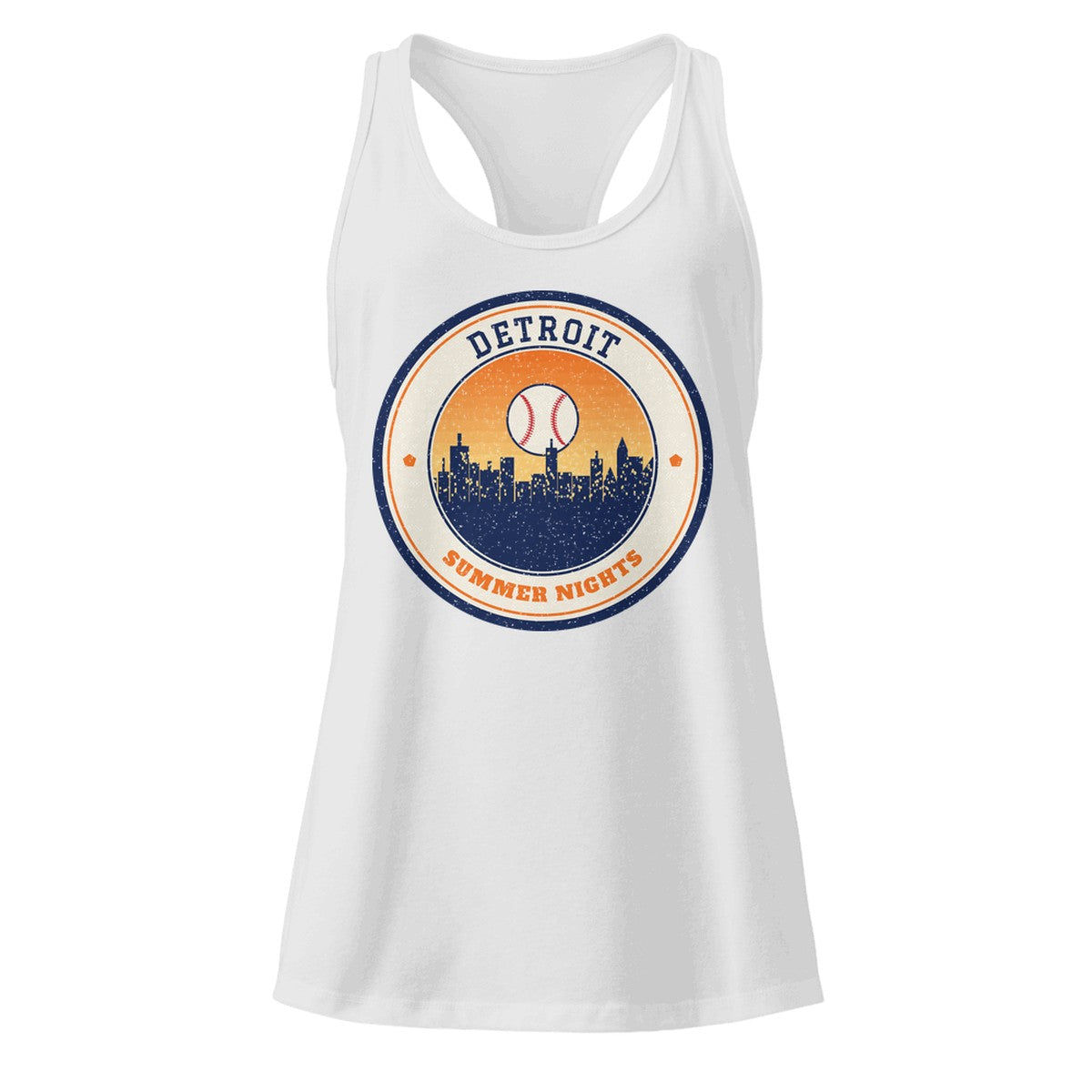 Women's Detroit Summer Nights Ballpark Racerback Tank in Heather Gray, front view