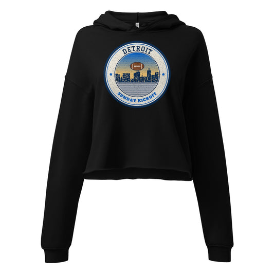 Women's Detroit Sunday Kickoff Cropped Hoodie in Black, front view