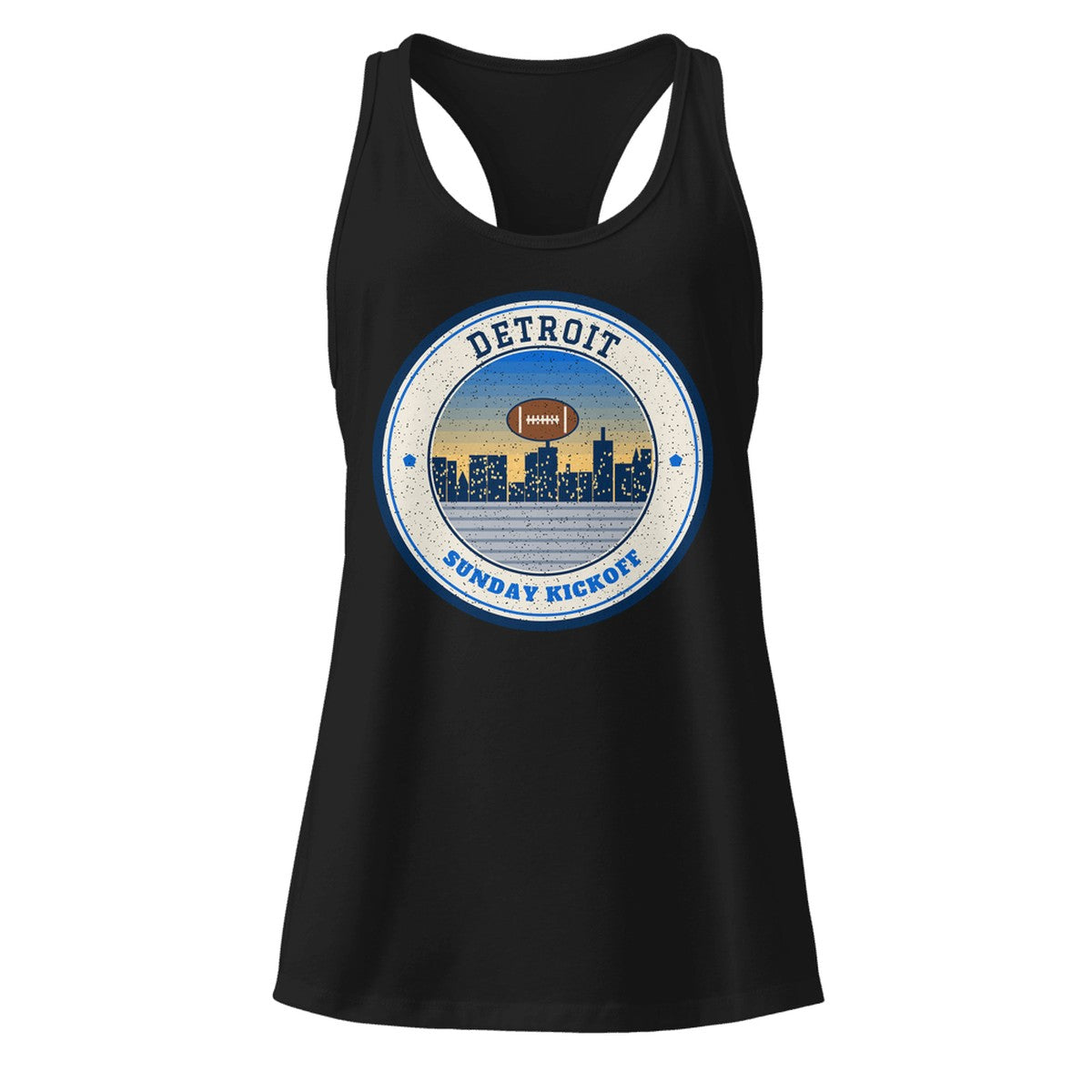 Women's Detroit Sunday Kickoff Racerback Tank in Black, front view
