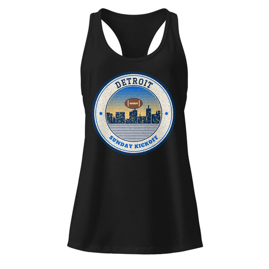 Women's Detroit Sunday Kickoff Racerback Tank in Black, front view