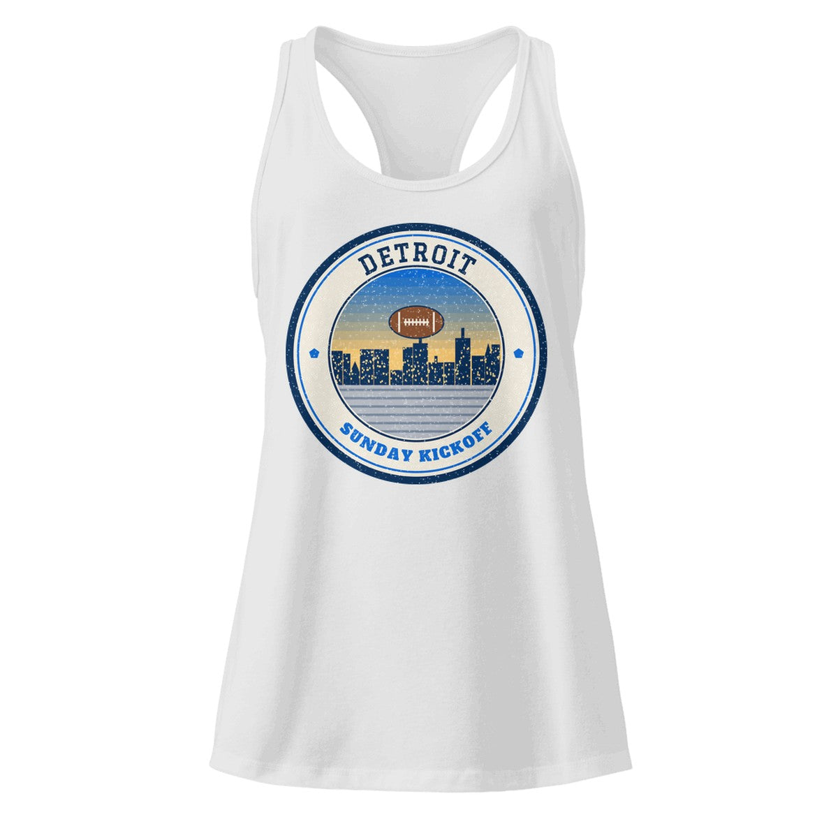 Women's Detroit Sunday Kickoff Racerback Tank in Heather Gray, front view