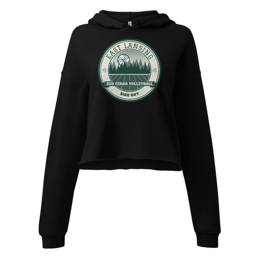 East Lansing Red Cedar Volleyball Women's Cropped Hoodie in Black, front view