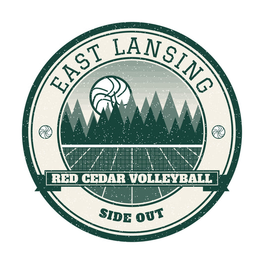East Lansing Red Cedar volleyball badge graphic