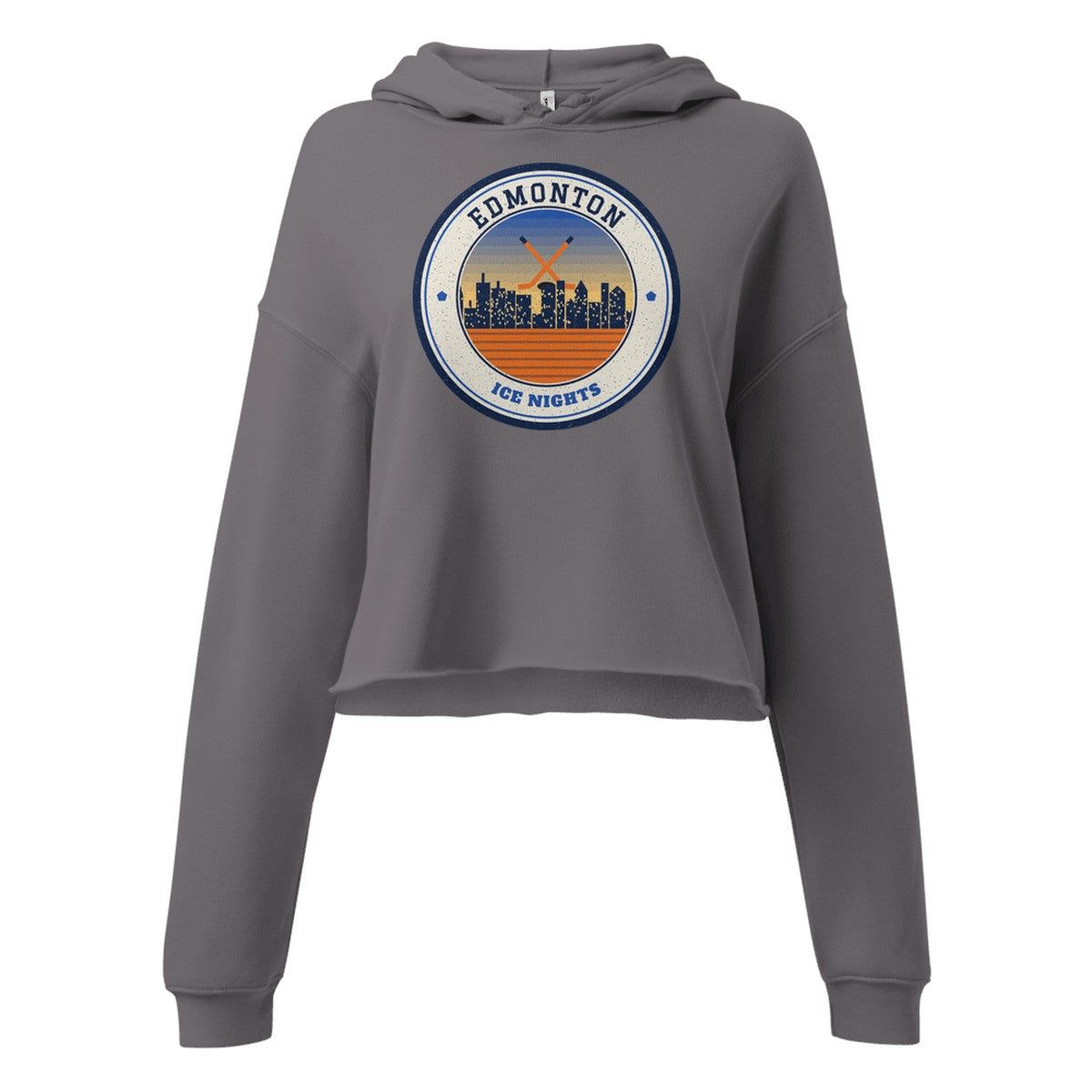 Women's Edmonton Ice Nights Cropped Hoodie in Storm, front view
