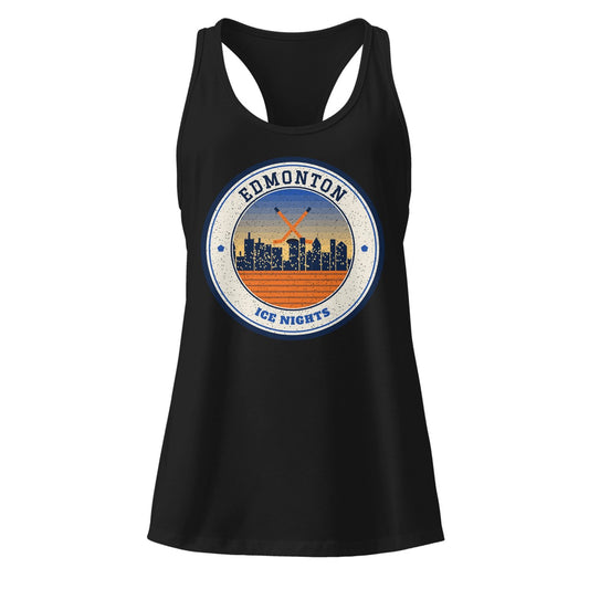 Women's Edmonton Ice Nights Racerback Tank in Black, front view