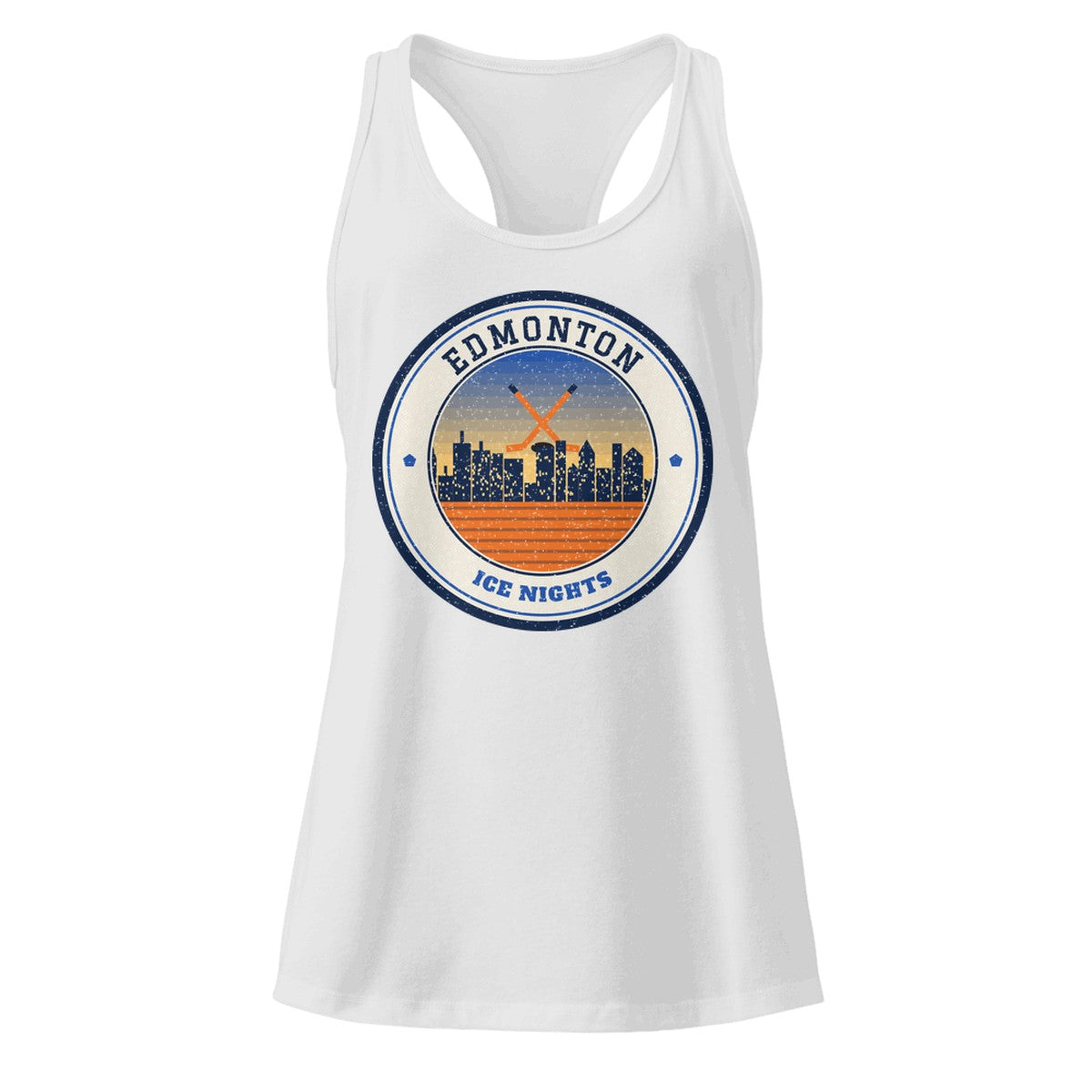 Women's Edmonton Ice Nights Racerback Tank in Heather Gray, front view