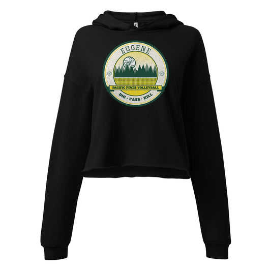 Eugene Pacific Pines Volleyball Women's Cropped Hoodie in Black, front view