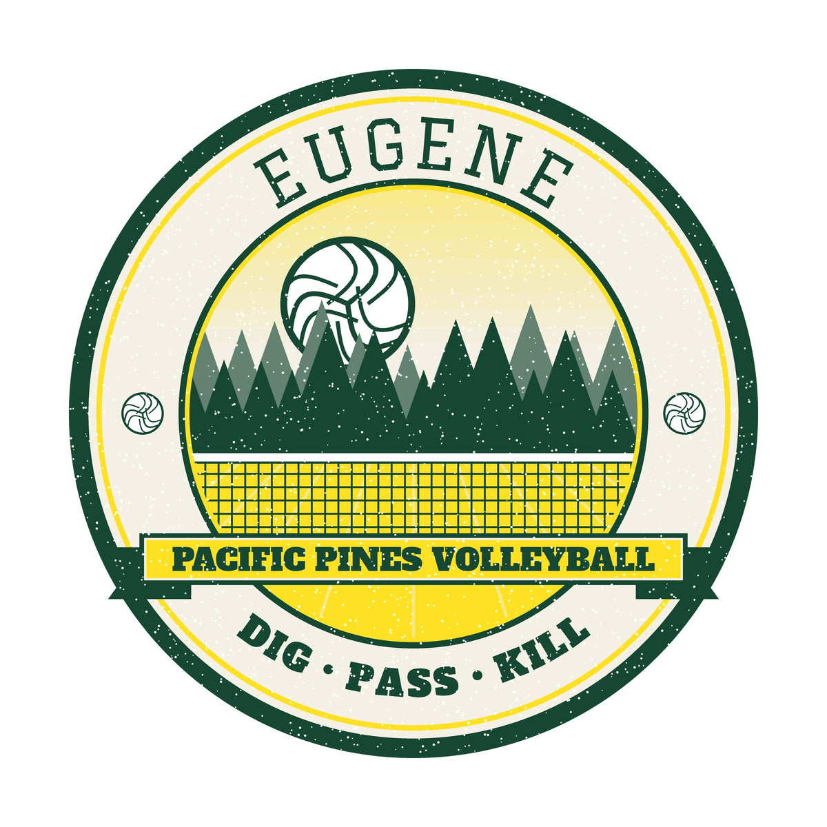 Eugene Pacific Pines volleyball badge graphic