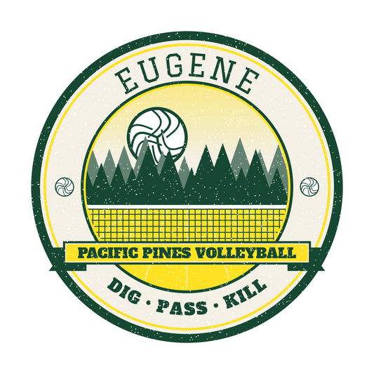 Eugene Pacific Pines volleyball badge graphic