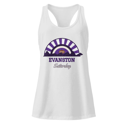 Women's Evanston Saturday Racerback Tank in Heather Gray, front view
