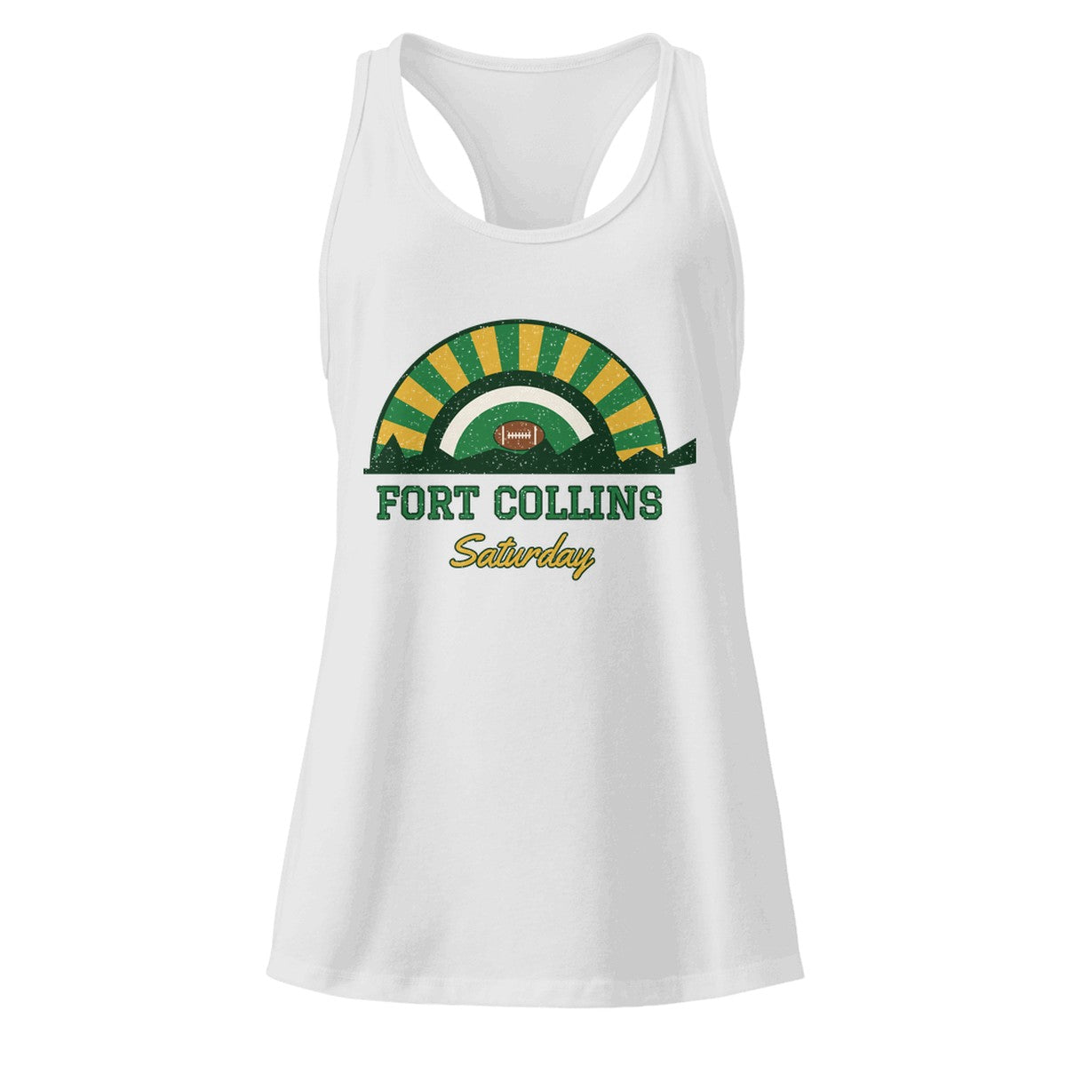 Women's Fort Collins Saturday Racerback Tank in Heather Gray, front view
