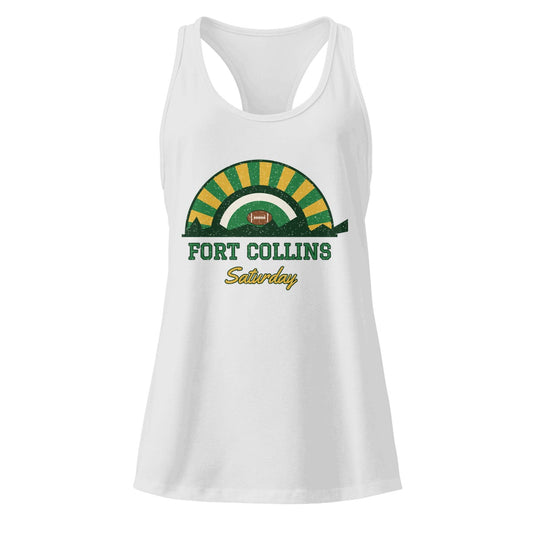Women's Fort Collins Saturday Racerback Tank in Heather Gray, front view