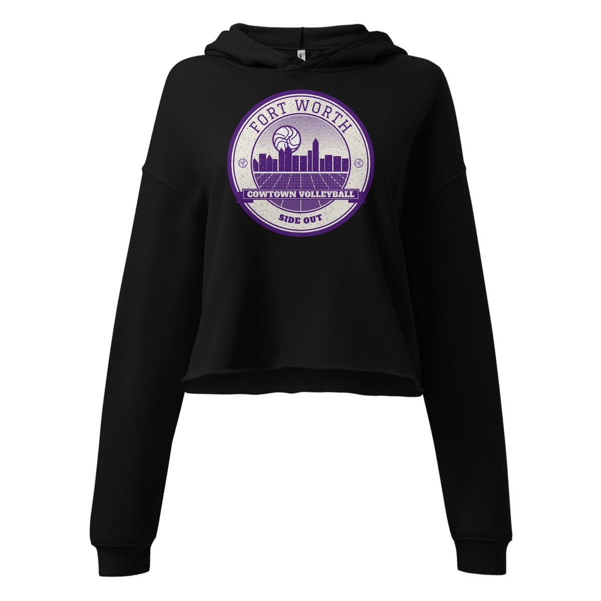 Fort Worth Cowtown Volleyball Women's Cropped Hoodie in Black, front view