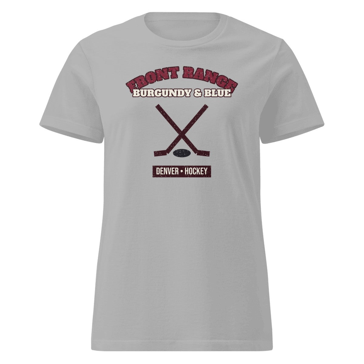 Women's Front Range Burgundy & Blue Hockey Fitted Tee in Sport Grey, front view