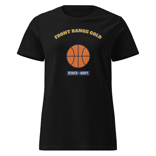 Women's Front Range Gold Hoops Fitted Tee in Black, front view
