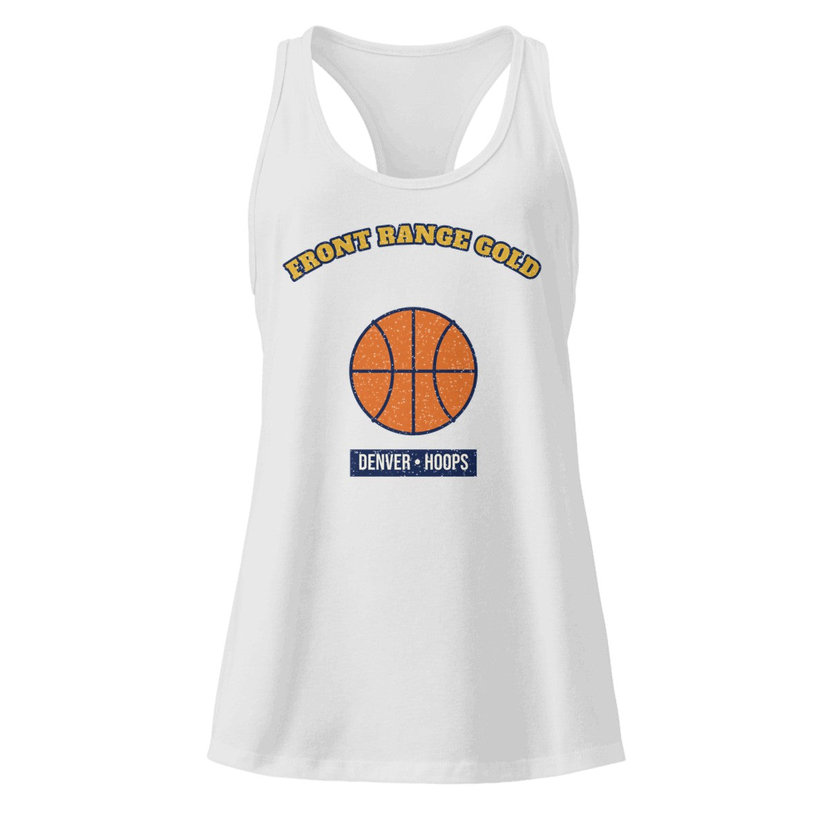 Women's Front Range Gold Hoops Racerback Tank in Heather Gray, front view