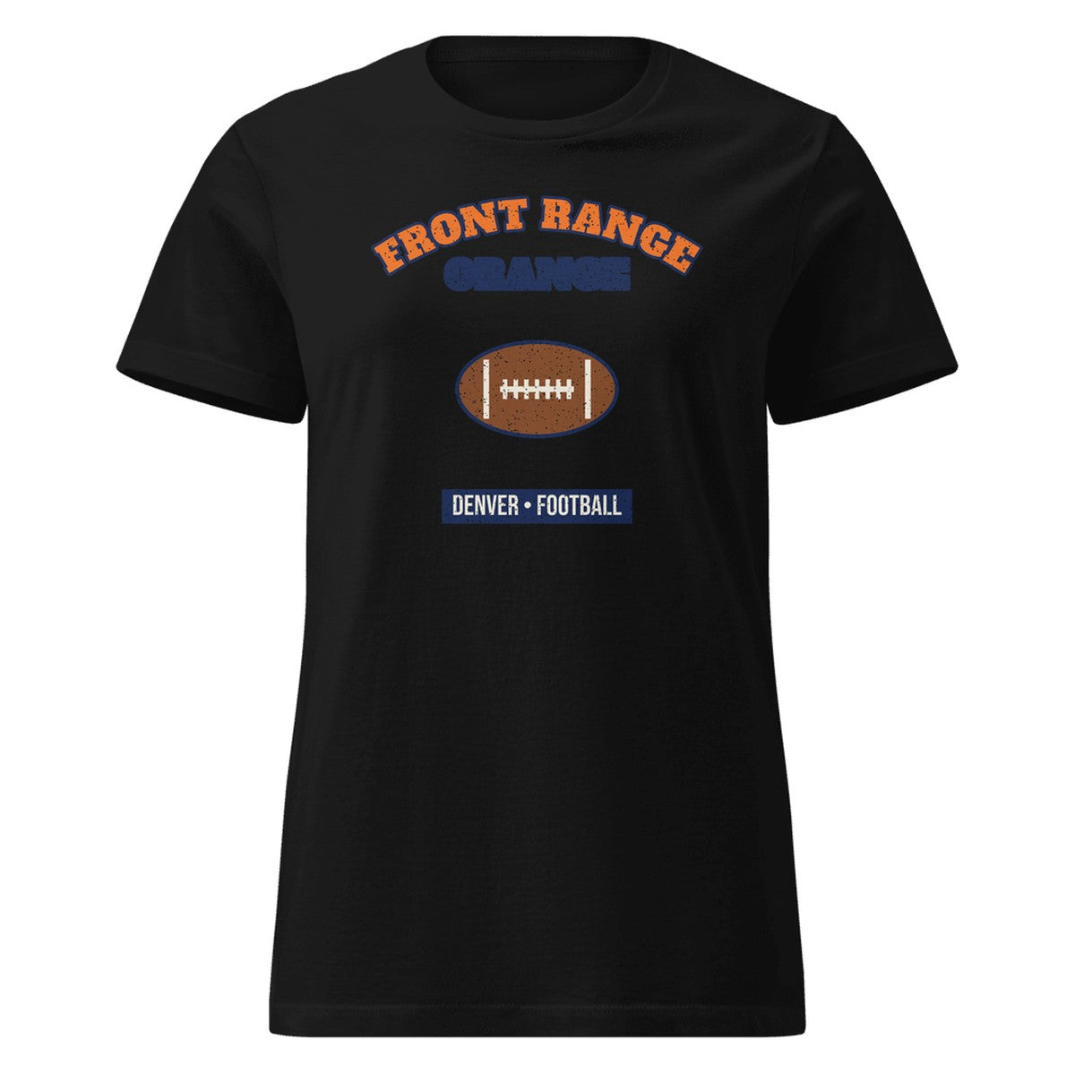 Women's Front Range Orange Football Fitted Tee in Black, front view