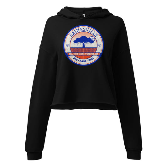 Gainesville Spanish Moss Volleyball Women's Cropped Hoodie in Black, front view