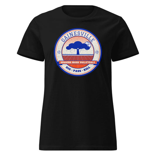 Gainesville Spanish Moss Volleyball Women's Fitted Tee in Black, front view