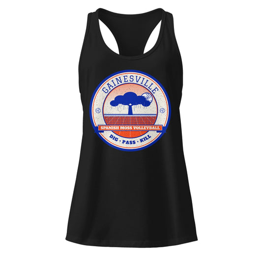Gainesville Spanish Moss Volleyball Women's Racerback Tank in Black, front view