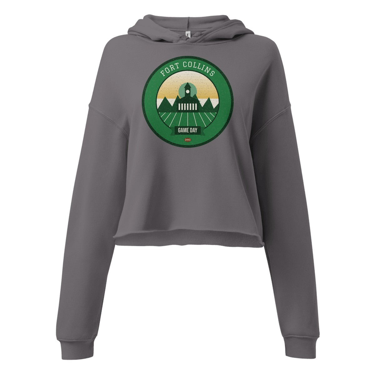 Women's Green & Gold Foothills Game Day Cropped Hoodie in Storm, front view
