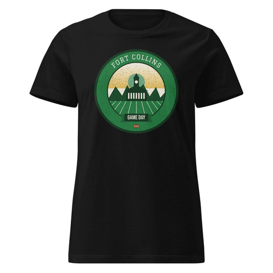 Women's Green & Gold Foothills Game Day Fitted Tee in Black, front view