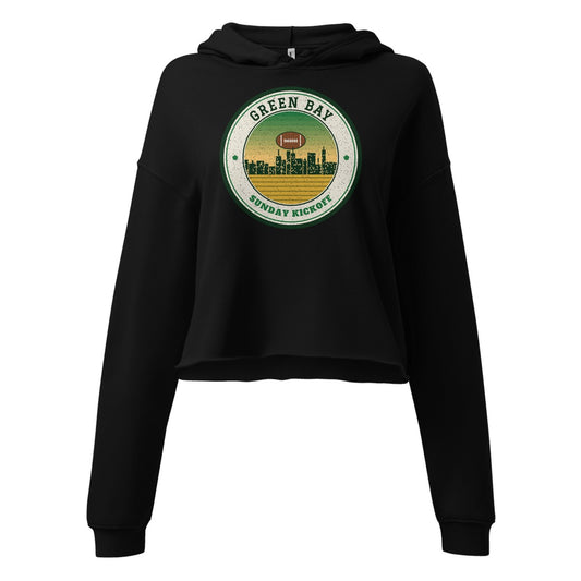 Women's Green Bay Sunday Kickoff Cropped Hoodie in Black, front view
