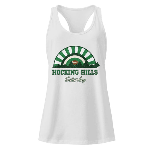Women's Hocking Hills Saturday Racerback Tank in Heather Gray, front view