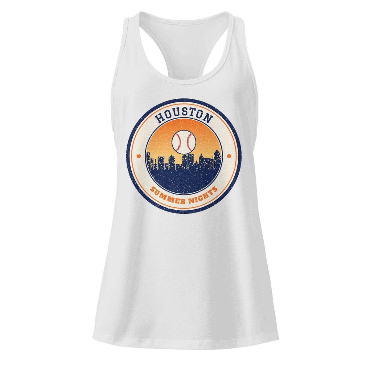 Women's Houston Summer Nights Ballpark Racerback Tank in Heather Gray, front view