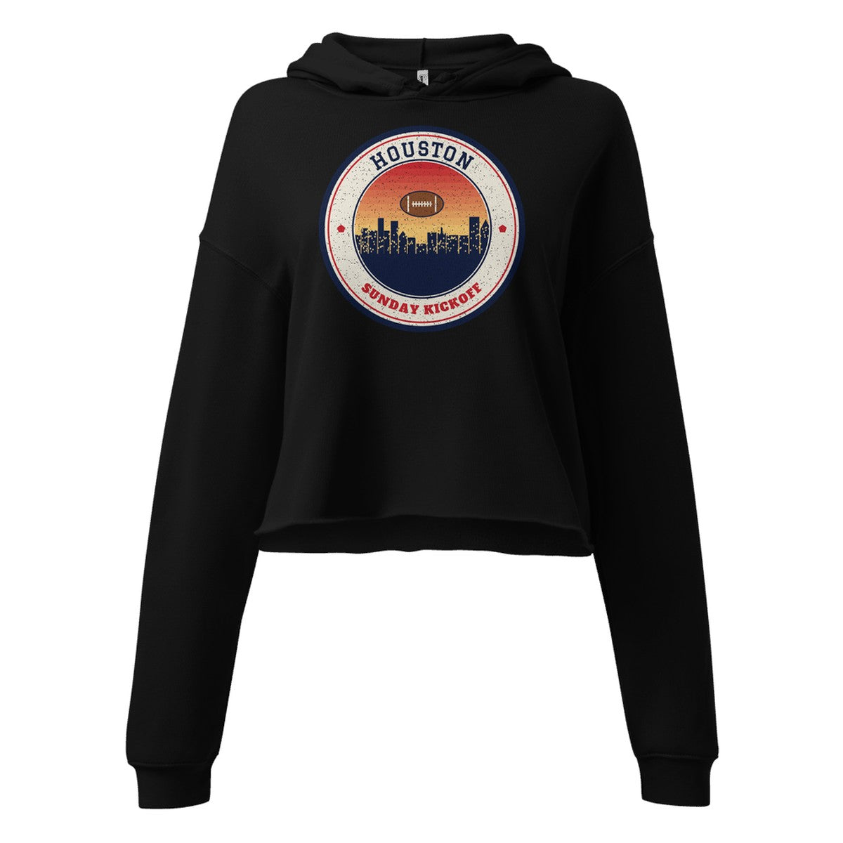 Women's Houston Sunday Kickoff Cropped Hoodie in Black, front view
