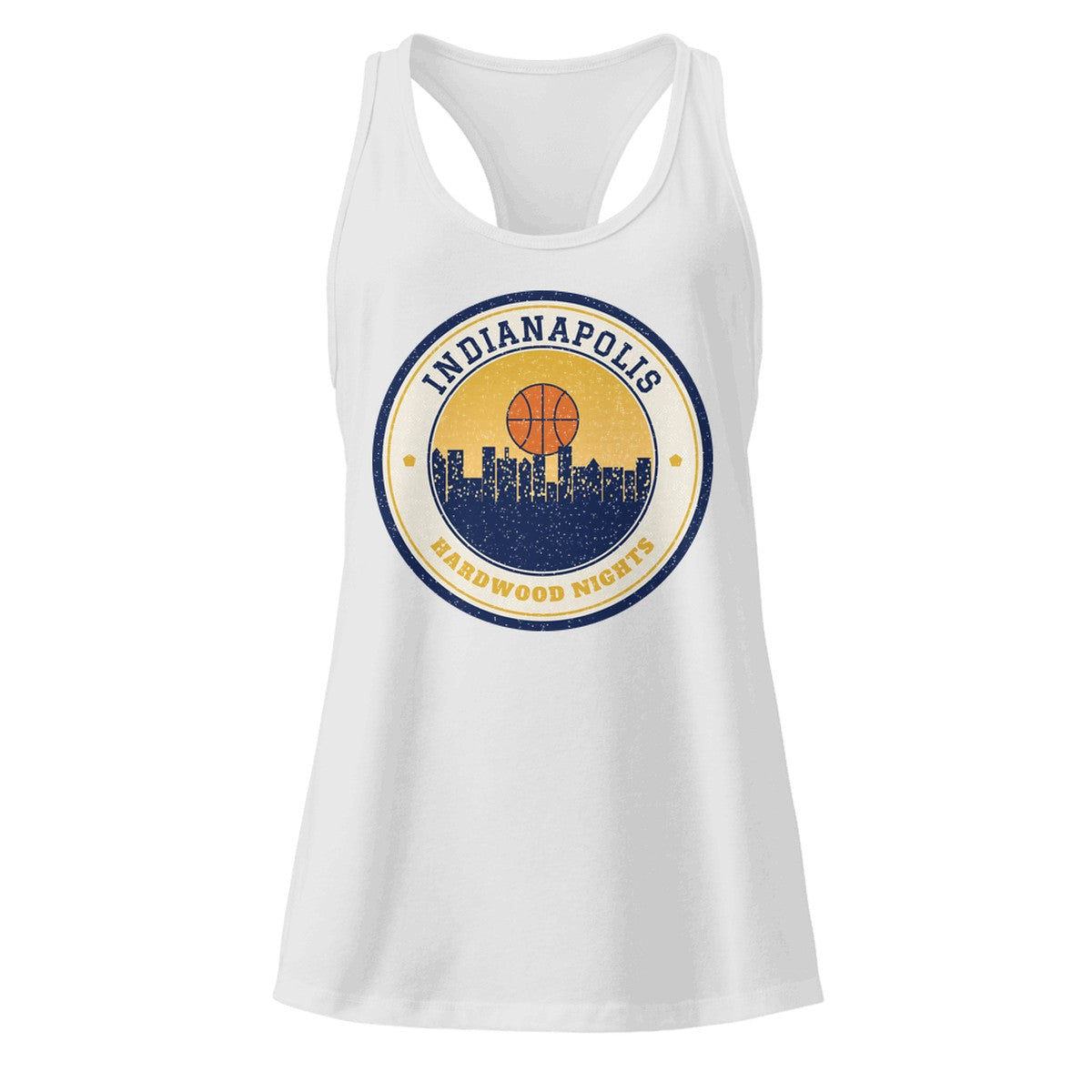 Women's Indianapolis Hardwood Nights Racerback Tank in Heather Gray, front view