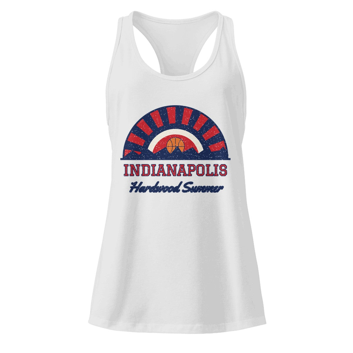 Women's Indianapolis Hardwood Summer Racerback Tank in Heather Gray, front view