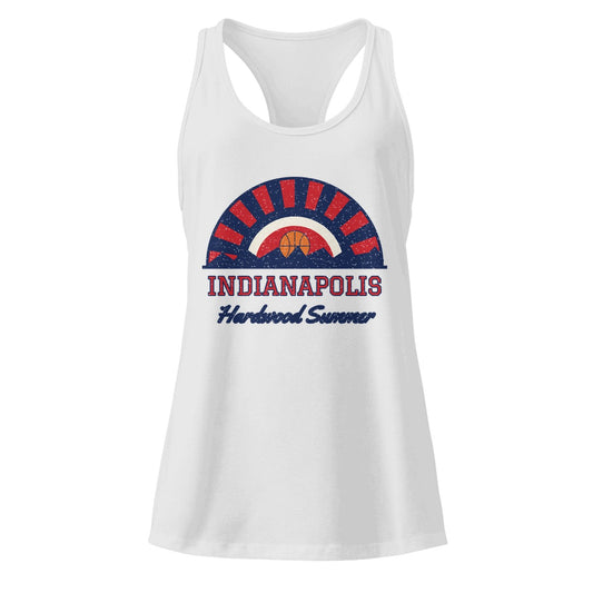 Women's Indianapolis Hardwood Summer Racerback Tank in Heather Gray, front view