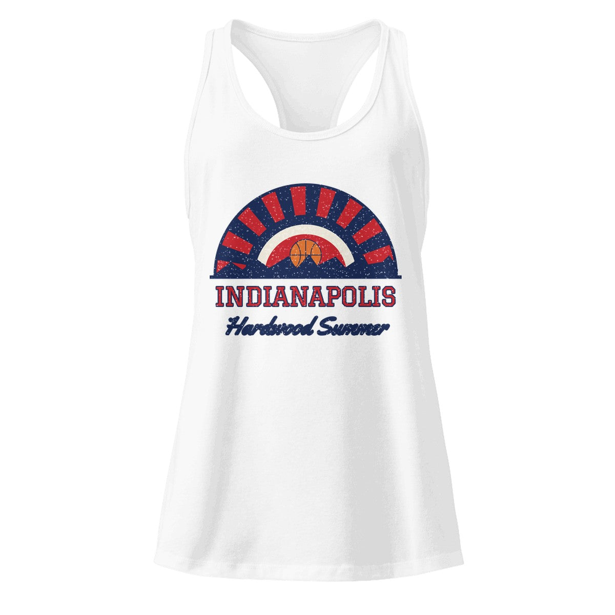 Women's Indianapolis Hardwood Summer Racerback Tank in White, front view