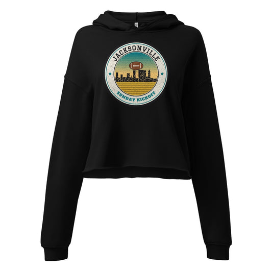 Women's Jacksonville Sunday Kickoff Cropped Hoodie in Black, front view