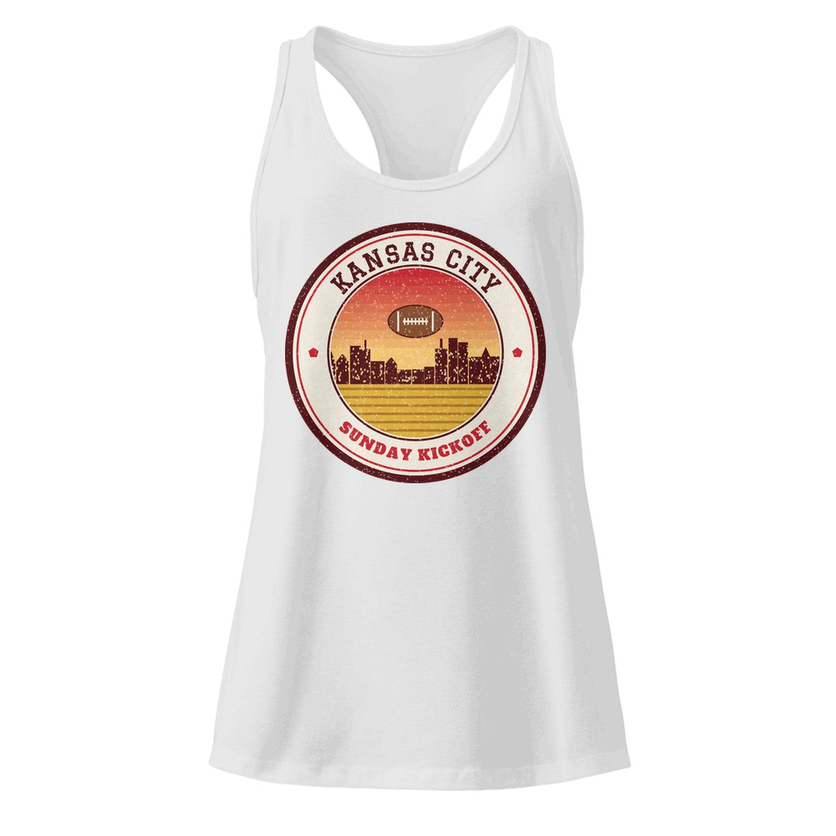 Women's Kansas City Sunday Kickoff Racerback Tank in Heather Gray, front view