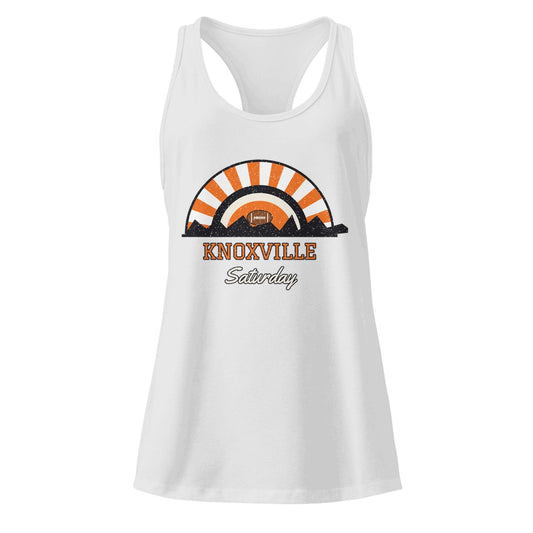 Women's Knoxville Saturday Racerback Tank in Heather Gray, front view