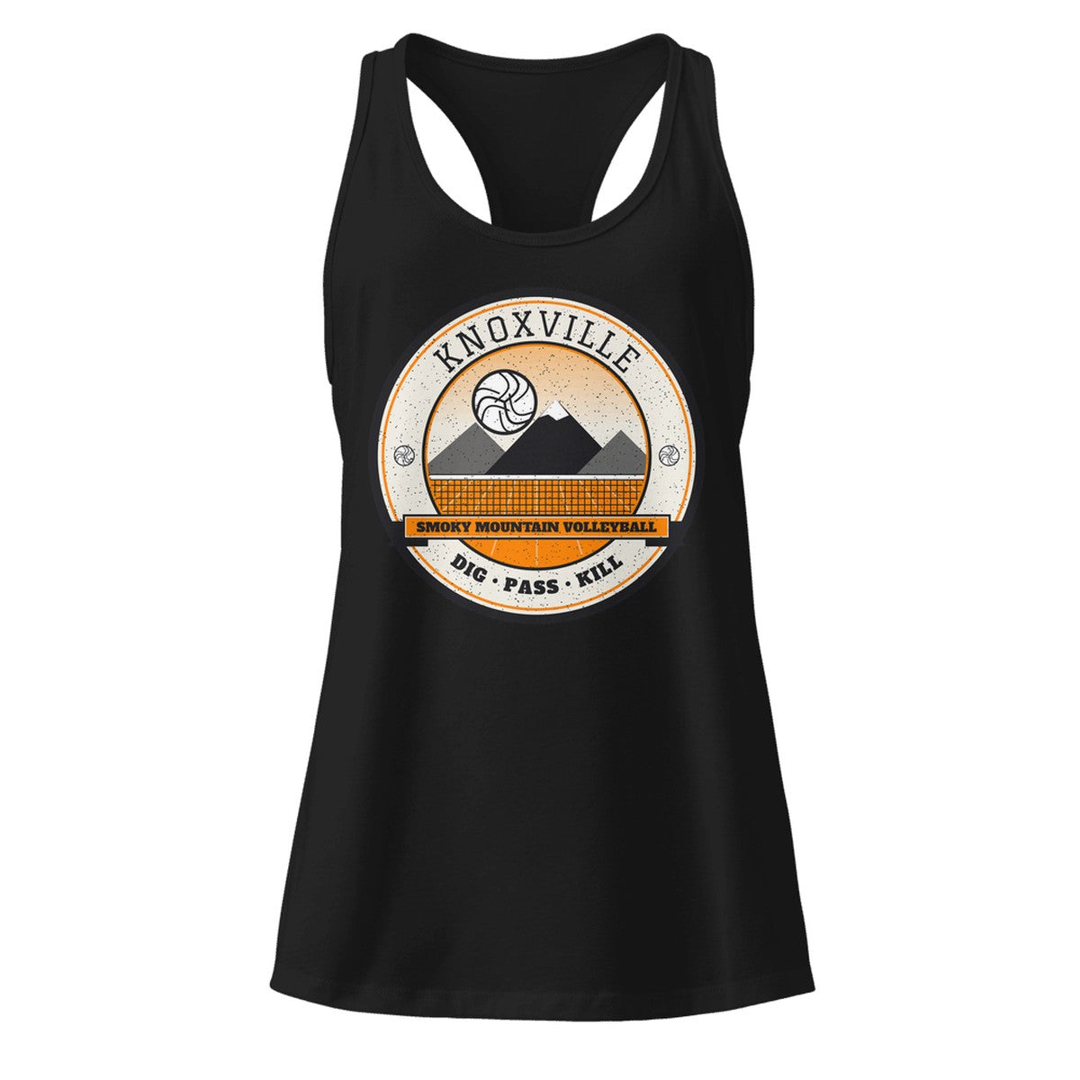 Knoxville Smoky Mountain Volleyball Women's Racerback Tank in Black, front view
